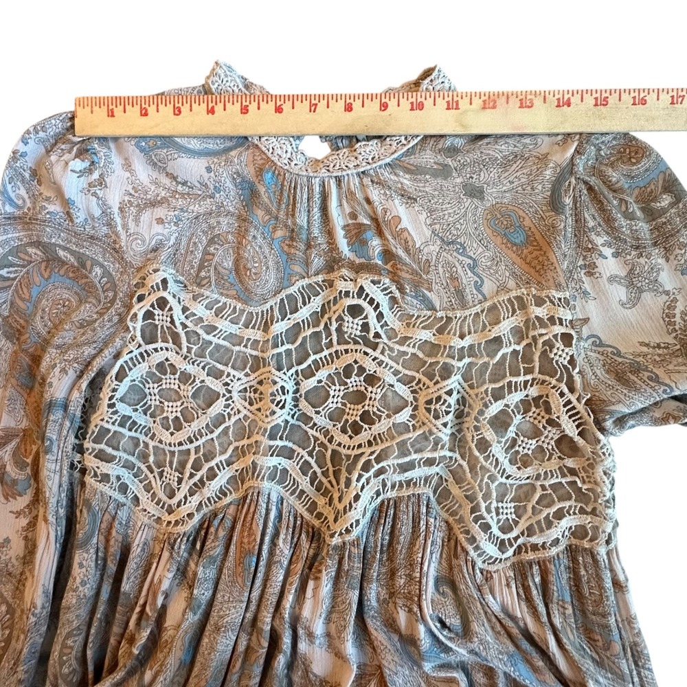 Free People Dress Size Small Sweet Thing Paisley Print Mini Dress Crochet Detail - Picture 5 of 11
